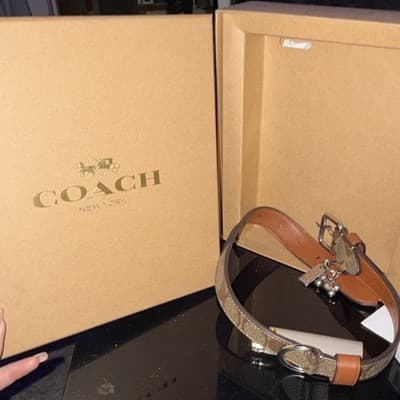 COACH Signature Leather Adjustable Standard Dog Collar, Size M, Unisex - Thumbnail 4