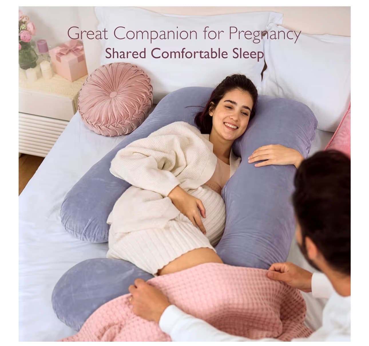 Momcozy Pregnancy Pillows for Sleeping, U Shaped Full Body Maternity Pillow with Removable Cover - Support for Back, Legs, Belly, HIPS for Pregnant Women, 57 Inch Pregnancy Pillow for Women, Grey - Thumbnail 3