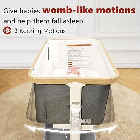 VaVaSoo Electric Rocking Bassinet for Baby 3 Speeds Automatic Bedside Sleeper Auto Rolling Newborn Cradle Rocks Itself 5 Height Adjustable with Music, Wheels, Storage, Grey & White - Thumbnail 4