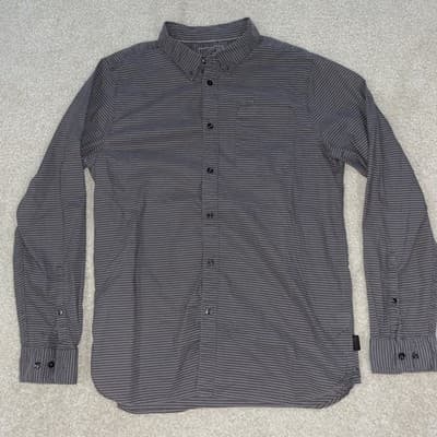 The North Face Mens Large Casual Long-Sleeve Button Up Shirt Gray W/ Stripes