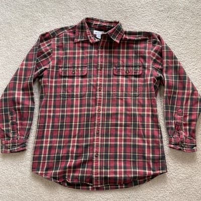 Carhartt Mens Size Large Button Flannel Plaid Shirt Heavy Cotton Red/Black