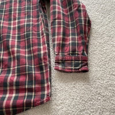 Carhartt Mens Size Large Button Flannel Plaid Shirt Heavy Cotton Red/Black - Thumbnail 16