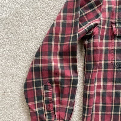 Carhartt Mens Size Large Button Flannel Plaid Shirt Heavy Cotton Red/Black - Thumbnail 5