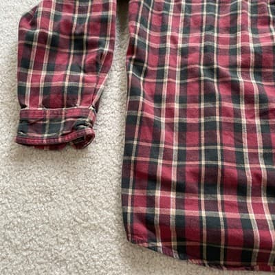 Carhartt Mens Size Large Button Flannel Plaid Shirt Heavy Cotton Red/Black - Thumbnail 15