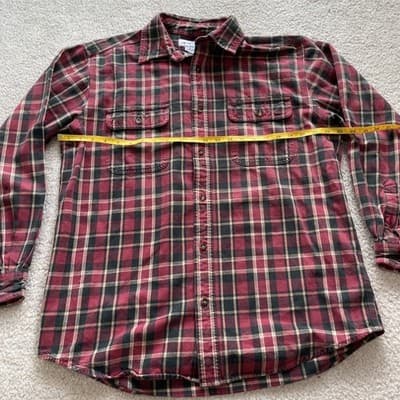 Carhartt Mens Size Large Button Flannel Plaid Shirt Heavy Cotton Red/Black - Thumbnail 9