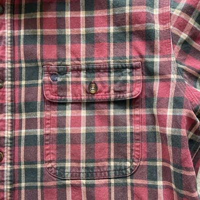 Carhartt Mens Size Large Button Flannel Plaid Shirt Heavy Cotton Red/Black - Thumbnail 4