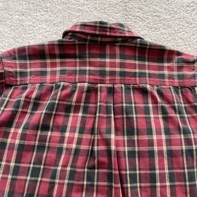 Carhartt Mens Size Large Button Flannel Plaid Shirt Heavy Cotton Red/Black - Thumbnail 14