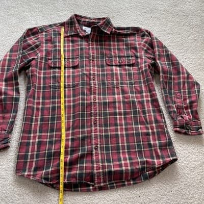 Carhartt Mens Size Large Button Flannel Plaid Shirt Heavy Cotton Red/Black - Thumbnail 7