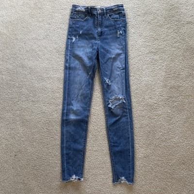 Stradivarius Jeans Womens Super High Waist Sz 2 Skinny Distressed Blue Preowned - Thumbnail 2