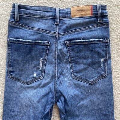 Stradivarius Jeans Womens Super High Waist Sz 2 Skinny Distressed Blue Preowned - Thumbnail 11