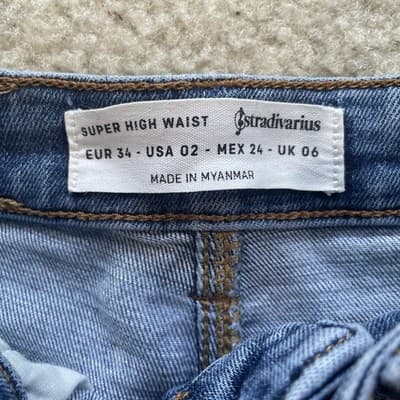 Stradivarius Jeans Womens Super High Waist Sz 2 Skinny Distressed Blue Preowned - Thumbnail 3