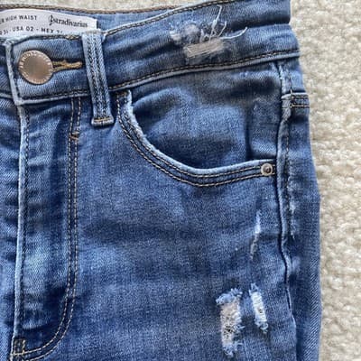 Stradivarius Jeans Womens Super High Waist Sz 2 Skinny Distressed Blue Preowned - Thumbnail 5