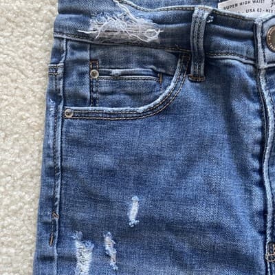 Stradivarius Jeans Womens Super High Waist Sz 2 Skinny Distressed Blue Preowned - Thumbnail 4