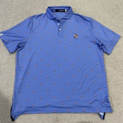 RLX Ralph Lauren Golf Polo Mens Large Blue w Flamingos Preowned - Thumbnail 2