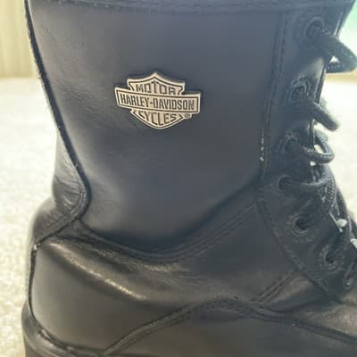 Harley Davidson Boots Mens 8 Black Leather Moto Combat Side Zip Lace Up - Thumbnail 6