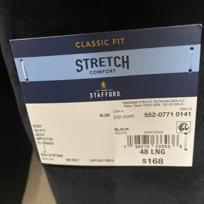 Stafford Mens Black Corduroy Sport Coat Classic Fit Stretch Size 48 Long NWT - Thumbnail 4