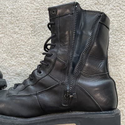Harley Davidson Boots Mens 8 Black Leather Moto Combat Side Zip Lace Up - Thumbnail 12