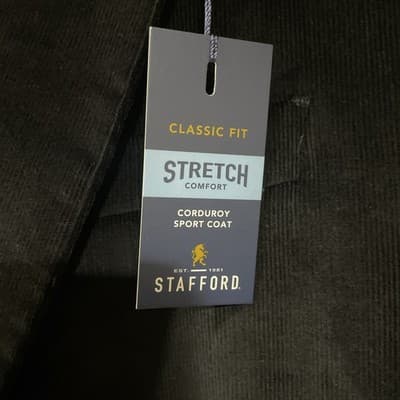 Stafford Mens Black Corduroy Sport Coat Classic Fit Stretch Size 48 Long NWT - Thumbnail 2