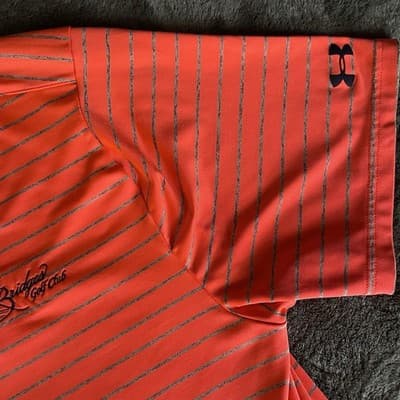 Under Armour Playoff Polo Mens xl Bright Orange Striped The Bridges Logo (Chest) - Thumbnail 6