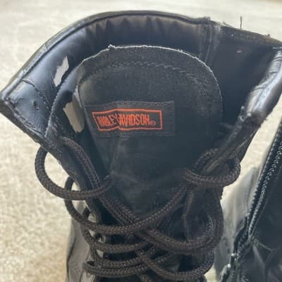 Harley Davidson Boots Mens 8 Black Leather Moto Combat Side Zip Lace Up - Thumbnail 3