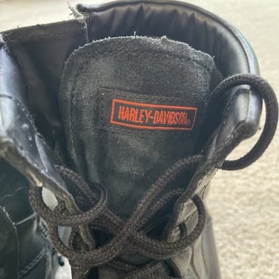 Harley Davidson Boots Mens 8 Black Leather Moto Combat Side Zip Lace Up - Thumbnail 2