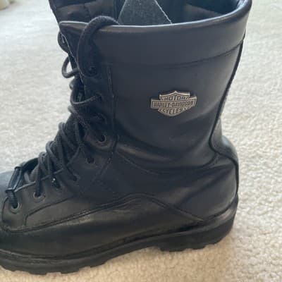 Harley Davidson Boots Mens 8 Black Leather Moto Combat Side Zip Lace Up - Thumbnail 5