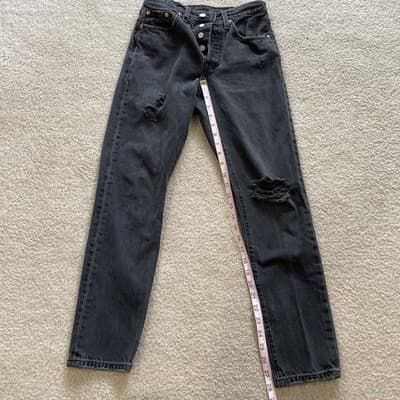Levis 501 S Womens 24x28 Black Denim Skinny BIG E Button Fly Jeans Distressed - Thumbnail 7