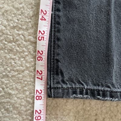 Levis 501 S Womens 24x28 Black Denim Skinny BIG E Button Fly Jeans Distressed - Thumbnail 8