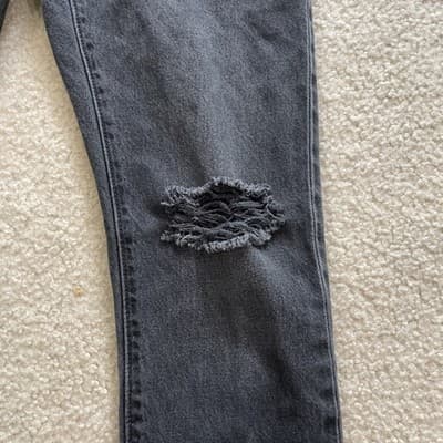 Levis 501 S Womens 24x28 Black Denim Skinny BIG E Button Fly Jeans Distressed - Thumbnail 4