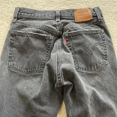 Levis 501 S Womens 24x28 Black Denim Skinny BIG E Button Fly Jeans Distressed - Thumbnail 10