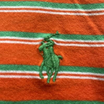 Ralph Lauren Polo Golf Polo Mens Large Orange Green Striped Pima Cotton Preowned - Thumbnail 3