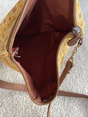 Fabric crossbody bag, Longaberger, Floral Print, Yellow Brown Preowned - Thumbnail 4