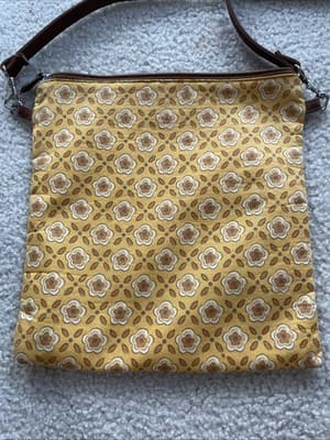 Fabric crossbody bag, Longaberger, Floral Print, Yellow Brown Preowned - Thumbnail 3