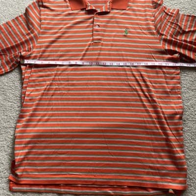Ralph Lauren Polo Golf Polo Mens Large Orange Green Striped Pima Cotton Preowned - Thumbnail 6