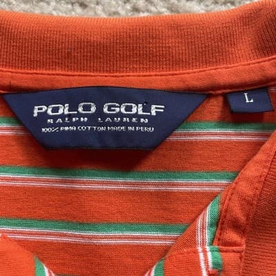 Ralph Lauren Polo Golf Polo Mens Large Orange Green Striped Pima Cotton Preowned - Thumbnail 2