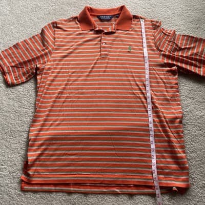 Ralph Lauren Polo Golf Polo Mens Large Orange Green Striped Pima Cotton Preowned - Thumbnail 4