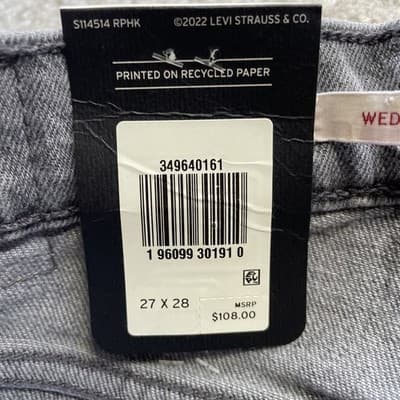 Levis Wedgie Straight Gray Womens Size 27 Brand New with Tags NWT - Thumbnail 3