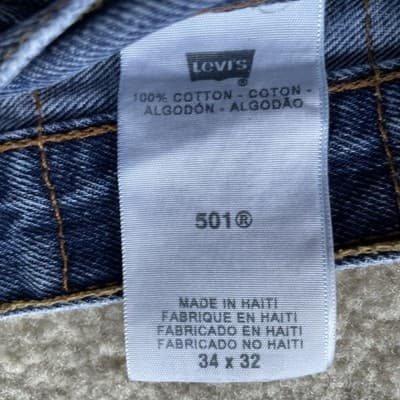 Levis 501 Straight Leg Button Fly Blue Jeans 100% Cotton Mens 34x32 Preowned - Thumbnail 4