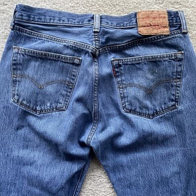 Levis 501 Straight Leg Button Fly Blue Jeans 100% Cotton Mens 34x32 Preowned - Thumbnail 6