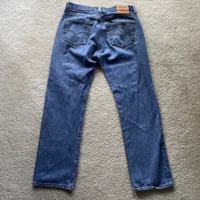 Levis 501 Straight Leg Button Fly Blue Jeans 100% Cotton Mens 34x32 Preowned - Thumbnail 5