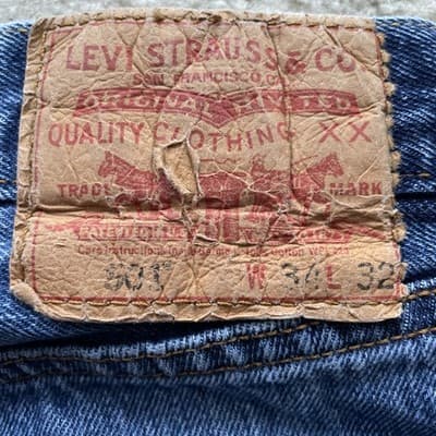 Levis 501 Straight Leg Button Fly Blue Jeans 100% Cotton Mens 34x32 Preowned - Thumbnail 7