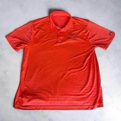 Under Armour Playoff Polo Mens xl Bright Orange Striped The Bridges Logo (Chest) - Thumbnail 2