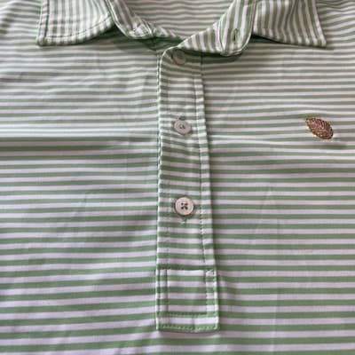 Polo Ralph Lauren rlx mens Golf Polo xl Green White Striped Leaf Logo Excellent - Thumbnail 5