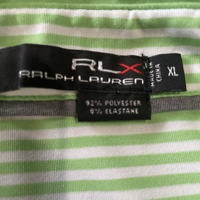 Polo Ralph Lauren rlx mens Golf Polo xl Green White Striped Leaf Logo Excellent - Thumbnail 2