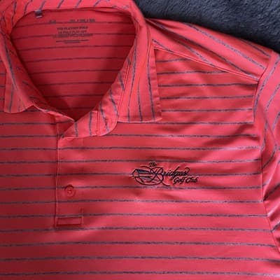 Under Armour Playoff Polo Mens xl Bright Orange Striped The Bridges Logo (Chest) - Thumbnail 5