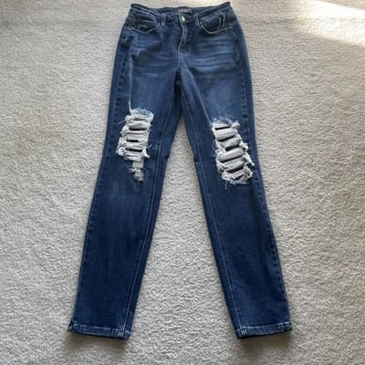 Judy Blue Boyfriend Fit Distressed Blue Jeans Women Size 5/27 Preowned Excellent - Thumbnail 2