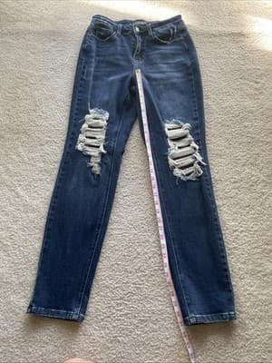 Judy Blue Boyfriend Fit Distressed Blue Jeans Women Size 5/27 Preowned Excellent - Thumbnail 8
