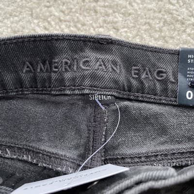 American Eagle Stovepipe High Rise Gray Black Patterned Jeans Womens 00/24 NWT - Thumbnail 8