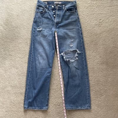 Levis Ribcage Straight Ankle Distressed Blue Jeans Womens 26 Preowned Excellent - Thumbnail 5