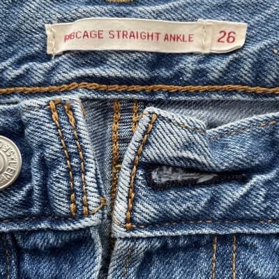 Levis Ribcage Straight Ankle Distressed Blue Jeans Womens 26 Preowned Excellent - Thumbnail 2